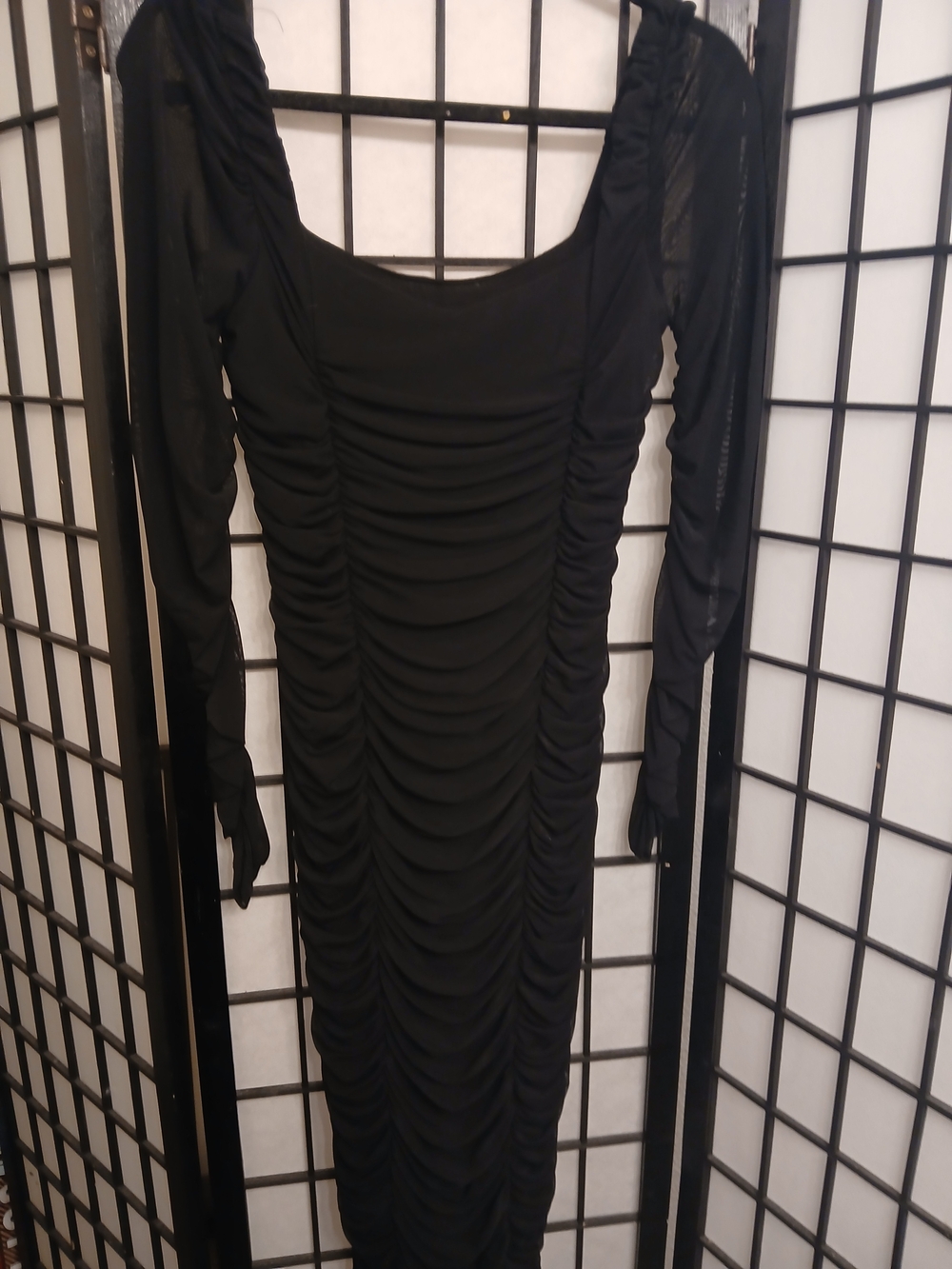 SHEIN Black Long Sleeve Ruched Bodycon Dress